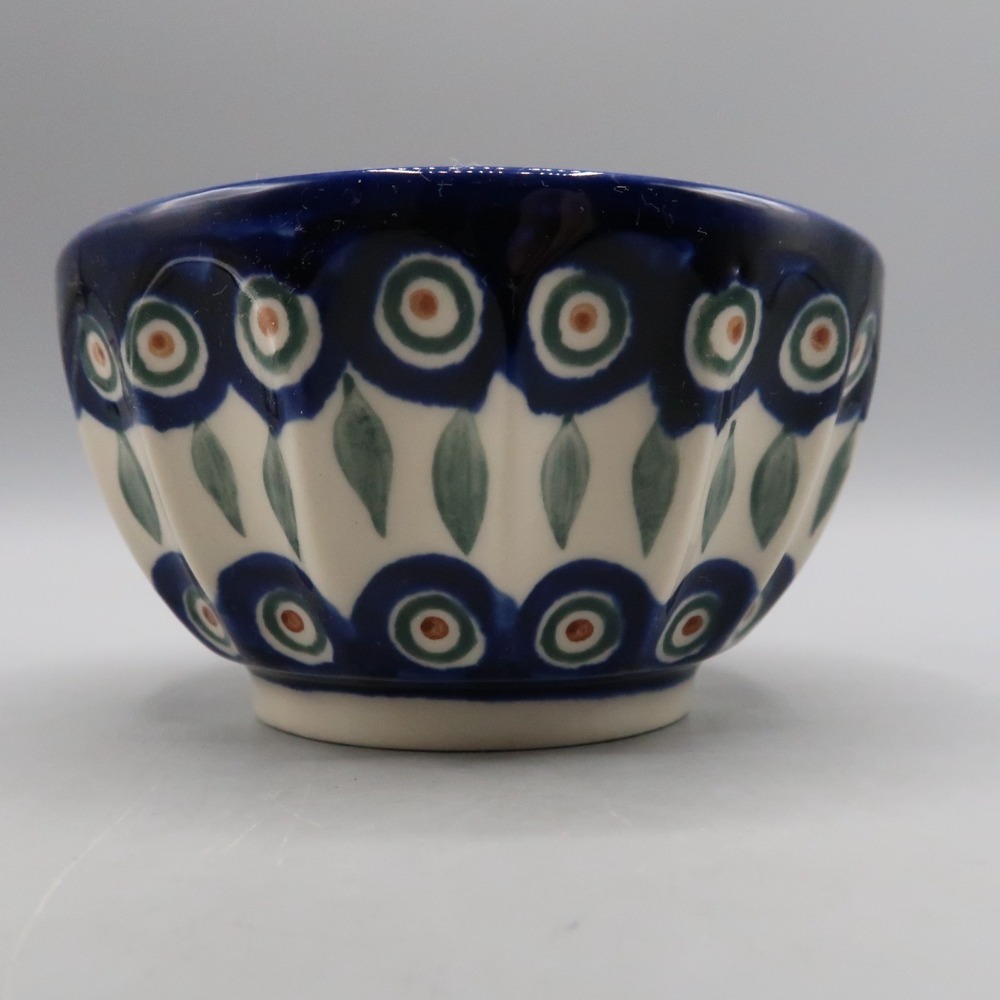 Boleslawiec Polish Pottery Small Bowl 2.75" tall Blue White Handpainted Art